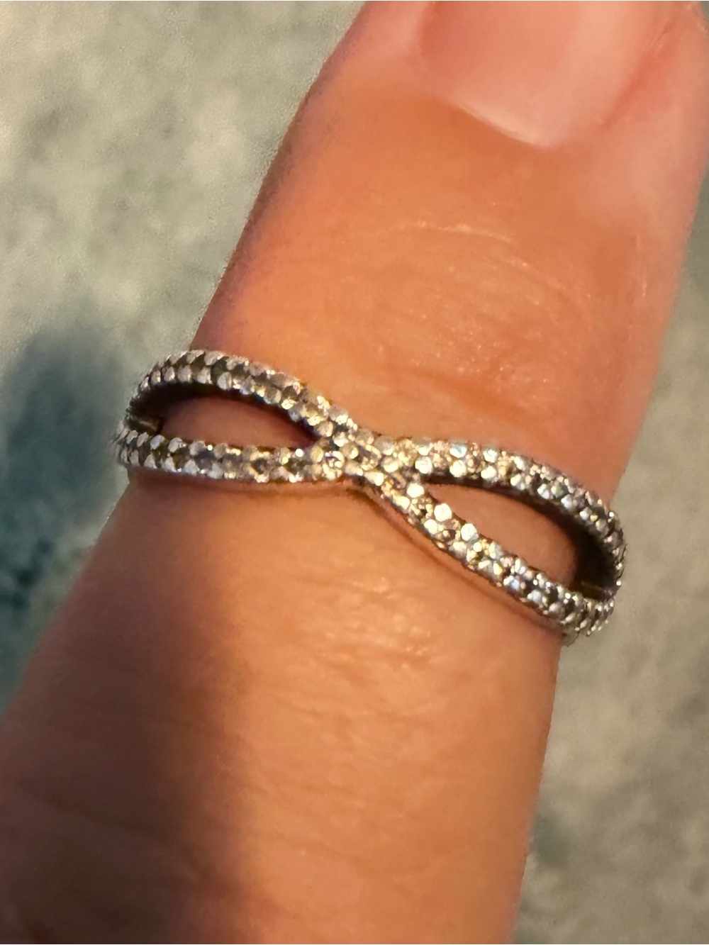 Pandora ALE 925 Sterling Silver Entwined Crossing Paths Pavé Ring Size 7